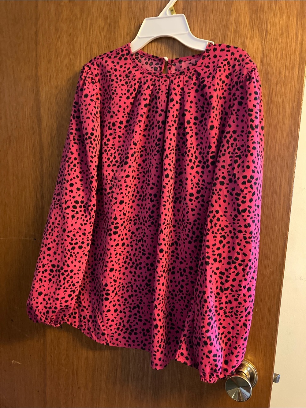 Ladies Pink Leopard Print Long-Sleeve Top